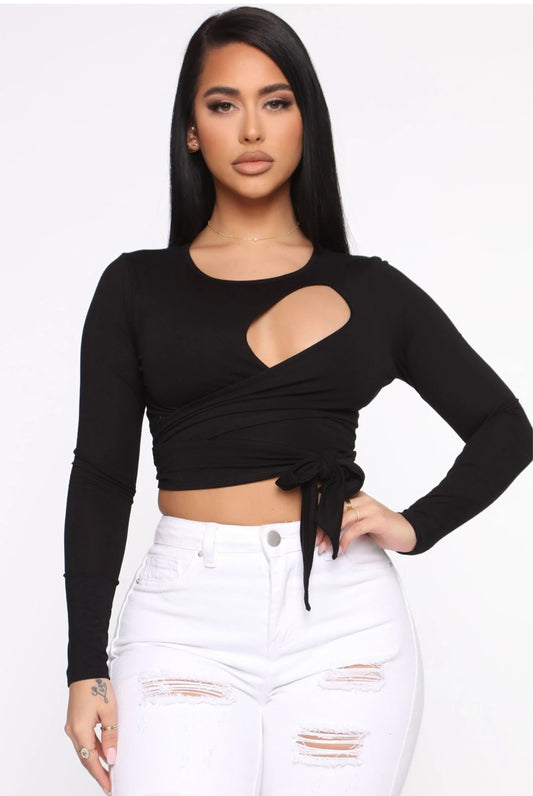 Sexy Long Sleeve Cutout Crop Top