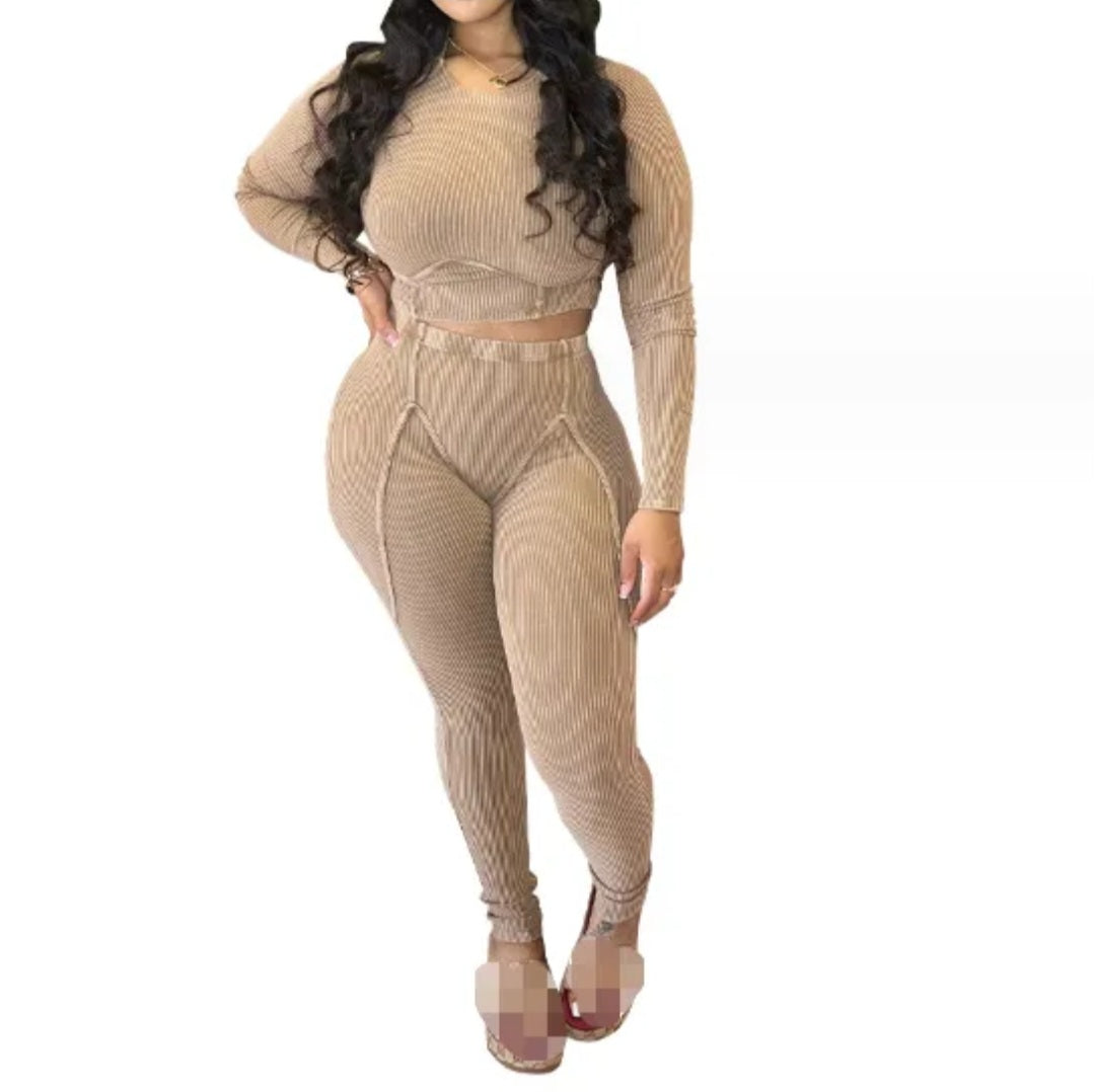 Fall Ribbed Two Piece Pants Set