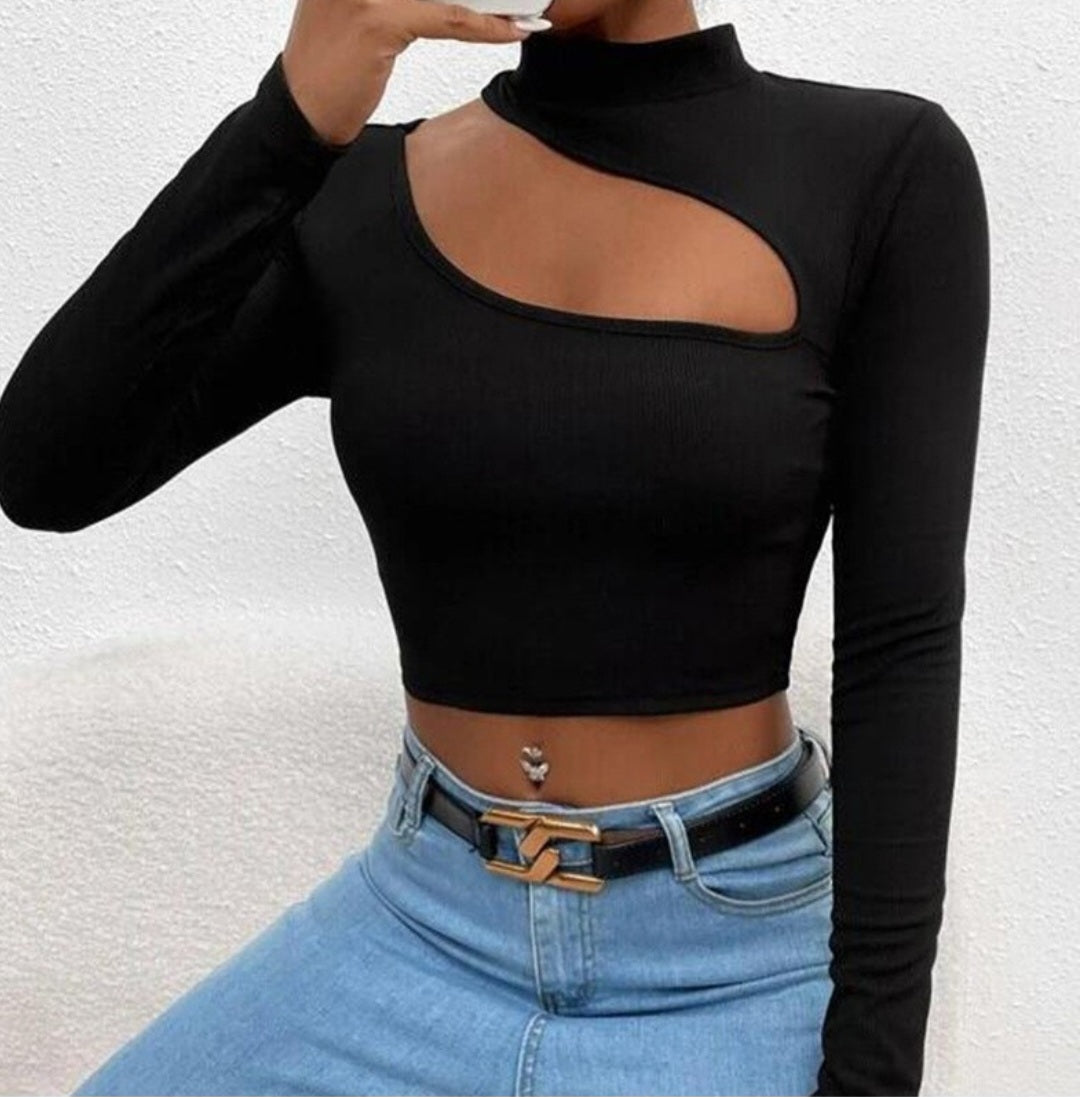 Cutout Long Sleeve Crop Tee