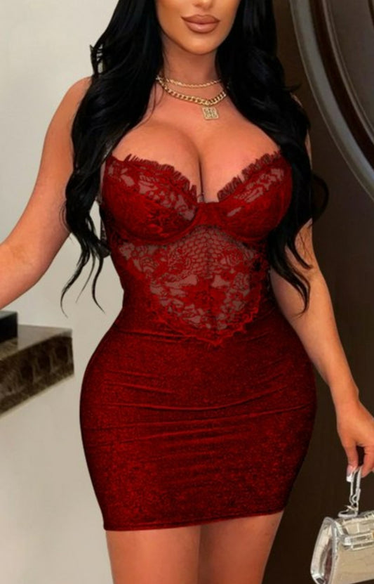 Backless Lace Bodycon Dress Wine.